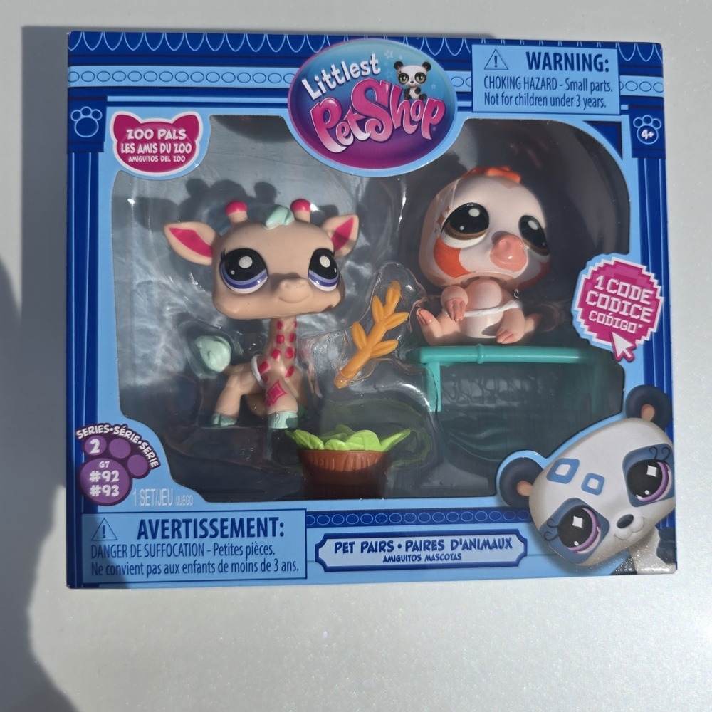 Littlest Pet Shop 2 Pack Pet Pairs Zoo Pals #92 Giraffe & #93 Sloth G7 S2 New